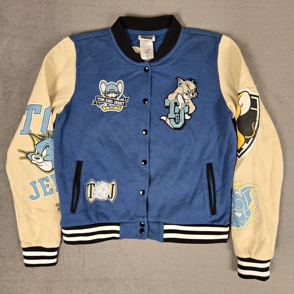 Tom And Jerry Varsity Jacket Youth Kids XL Snap Cartoon‎ Patch Letterman Vintage